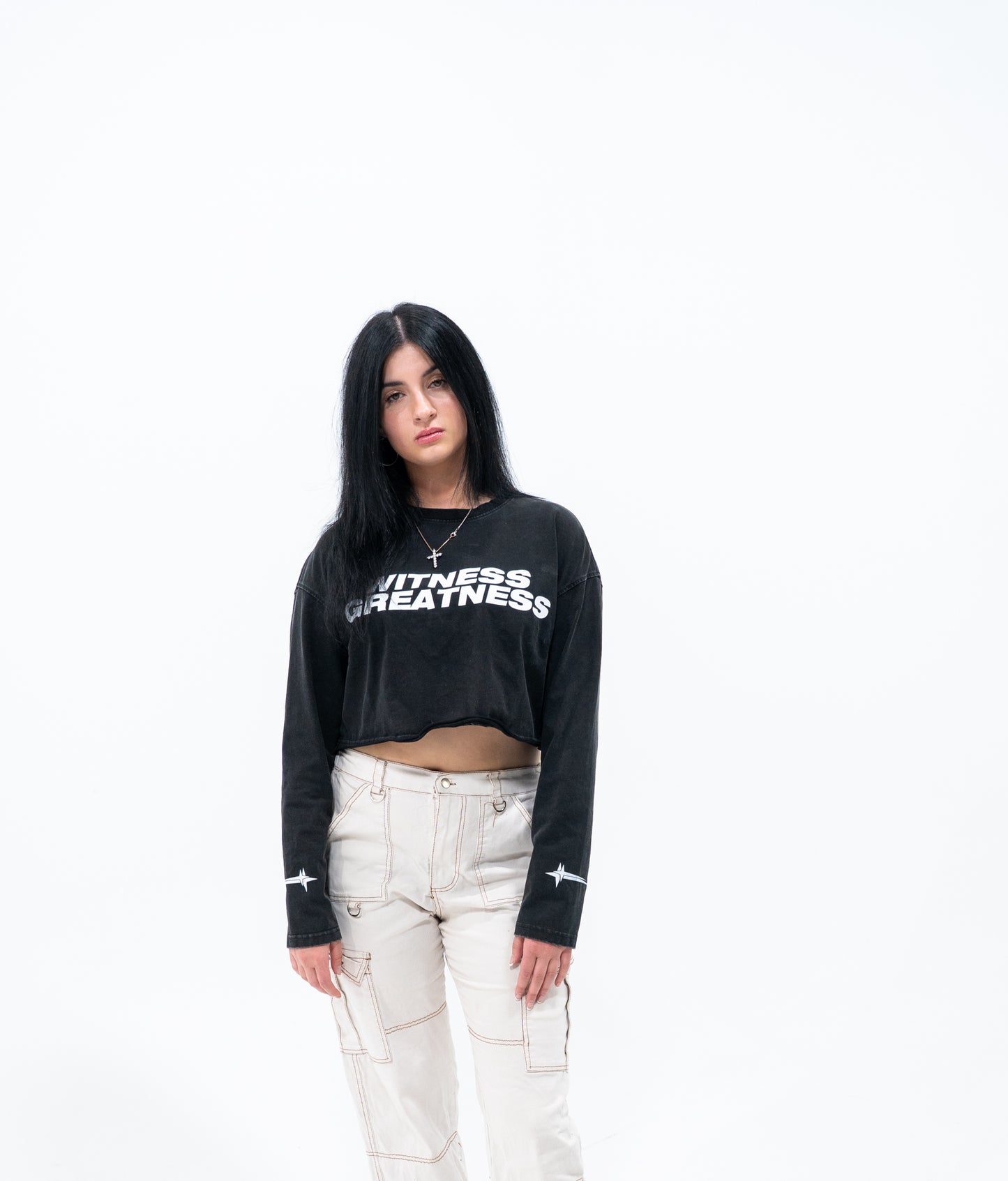 Women's Raw Hem Long Sleeve Crop Top