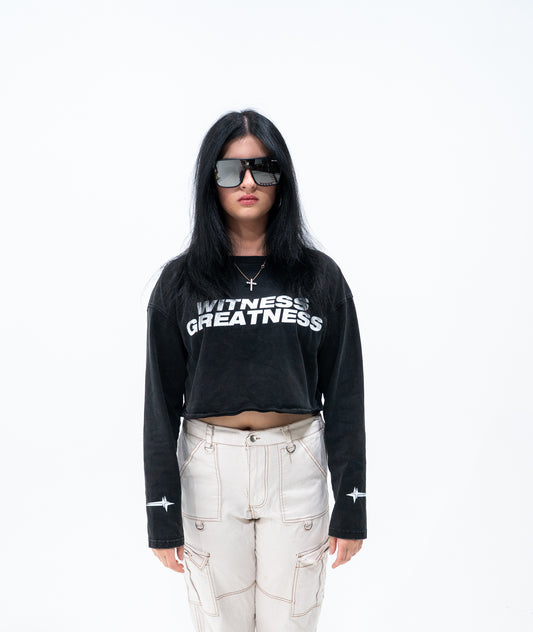 Women's Raw Hem Long Sleeve Crop Top