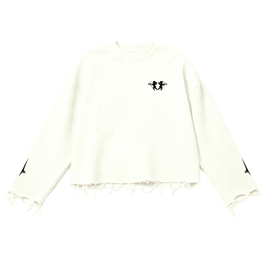 Waffle Cropped Long-Sleeve Shirt