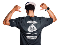 Back of the black Dreams To Reality Tee showing the Decipher Collection pharaoh and cobra graphic