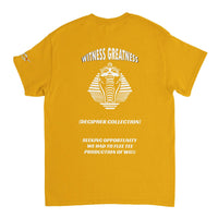 Back of the gold We Had To Flee Tee with the Decipher Collection pharaoh and cobra graphic